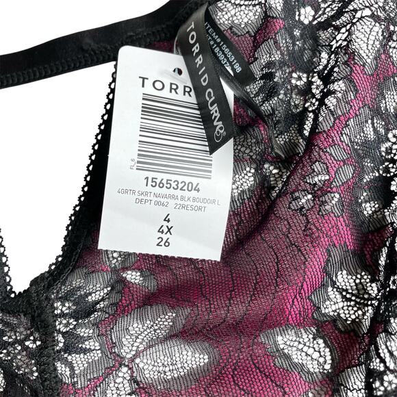 Torrid Lace Boudoir Garter Skirt Size 4 4X Navarra Black Boudoir Sheer Lingerie - Picture 9 of 14